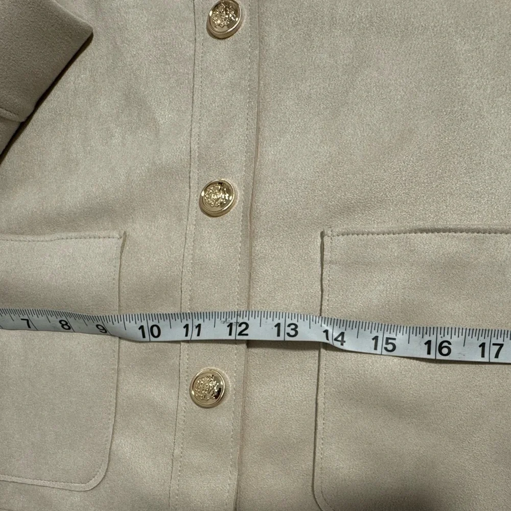 H&M Light Beige Faux Suede Jacket Blazer Size L Neutral Layering - Picture 5 of 8
